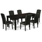 East West Furniture Lgen7-Blk-69 7 Piece Dining Room Furniture Set Consist Of A Rectangle Wooden Table With Butterfly Leaf And 6 Black Faux Leather Parson Chairs, 42X84 Inch
