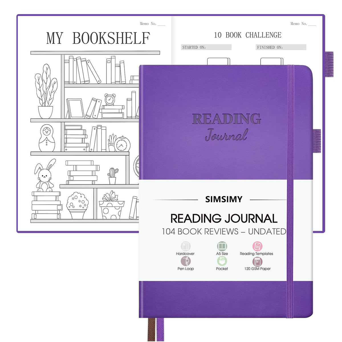 Simsimy Reading Journal With 104 Book Reviews, For Lovers & Readers - Reviews Tracker List Challenge, Fillable Log Notebook Back