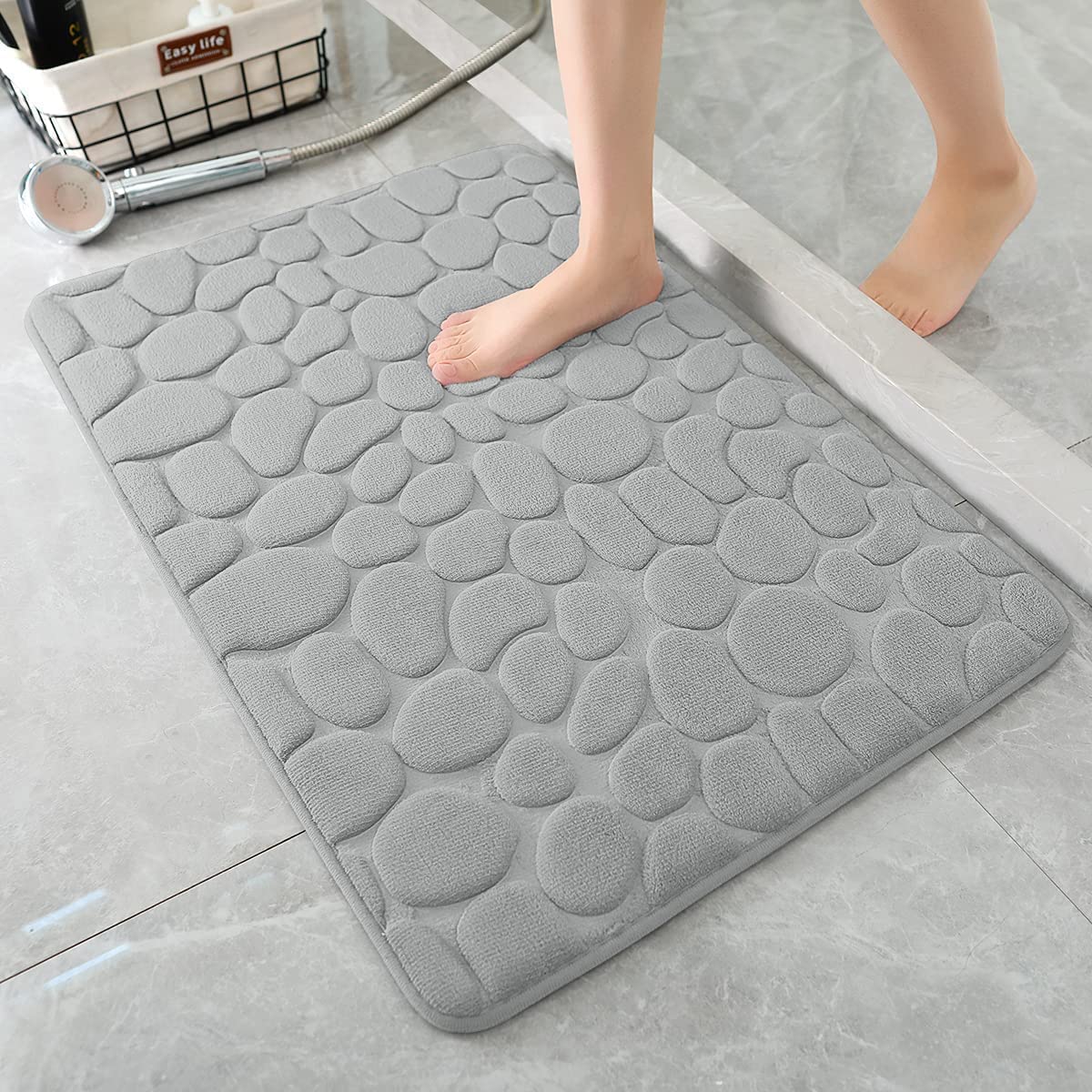 FUJINO Memory Foam Bath Mat Cobblestone Bathroom Rugs Super Water Absorbent Bath Mats for Bathroom Machine Washable Bath Rugs 12