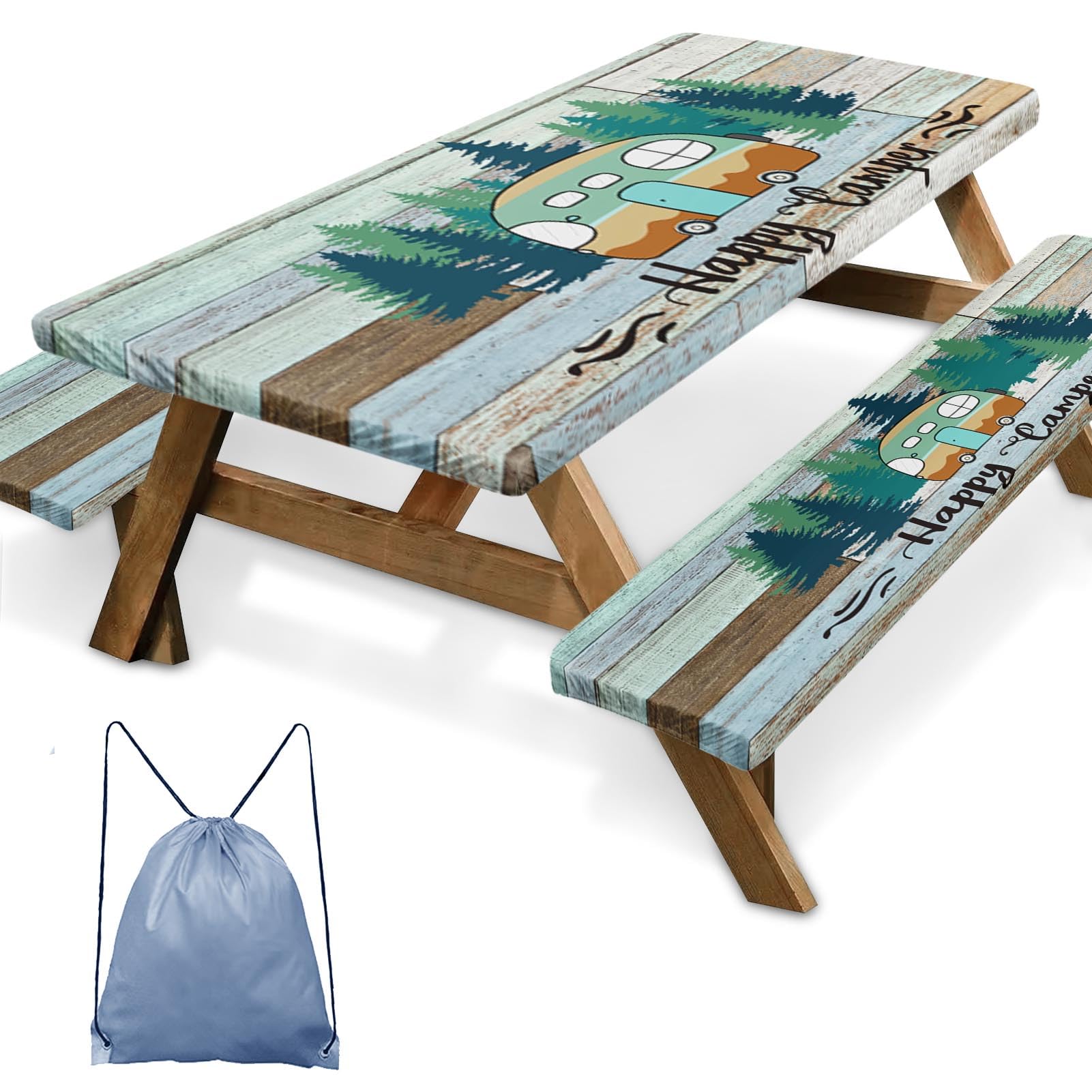 Britown Picnic Table Cover with Bench Covers Elastic Edges, Wood Camper Fitted Table Cover, Outdoor Patio Camping Essentials 72 