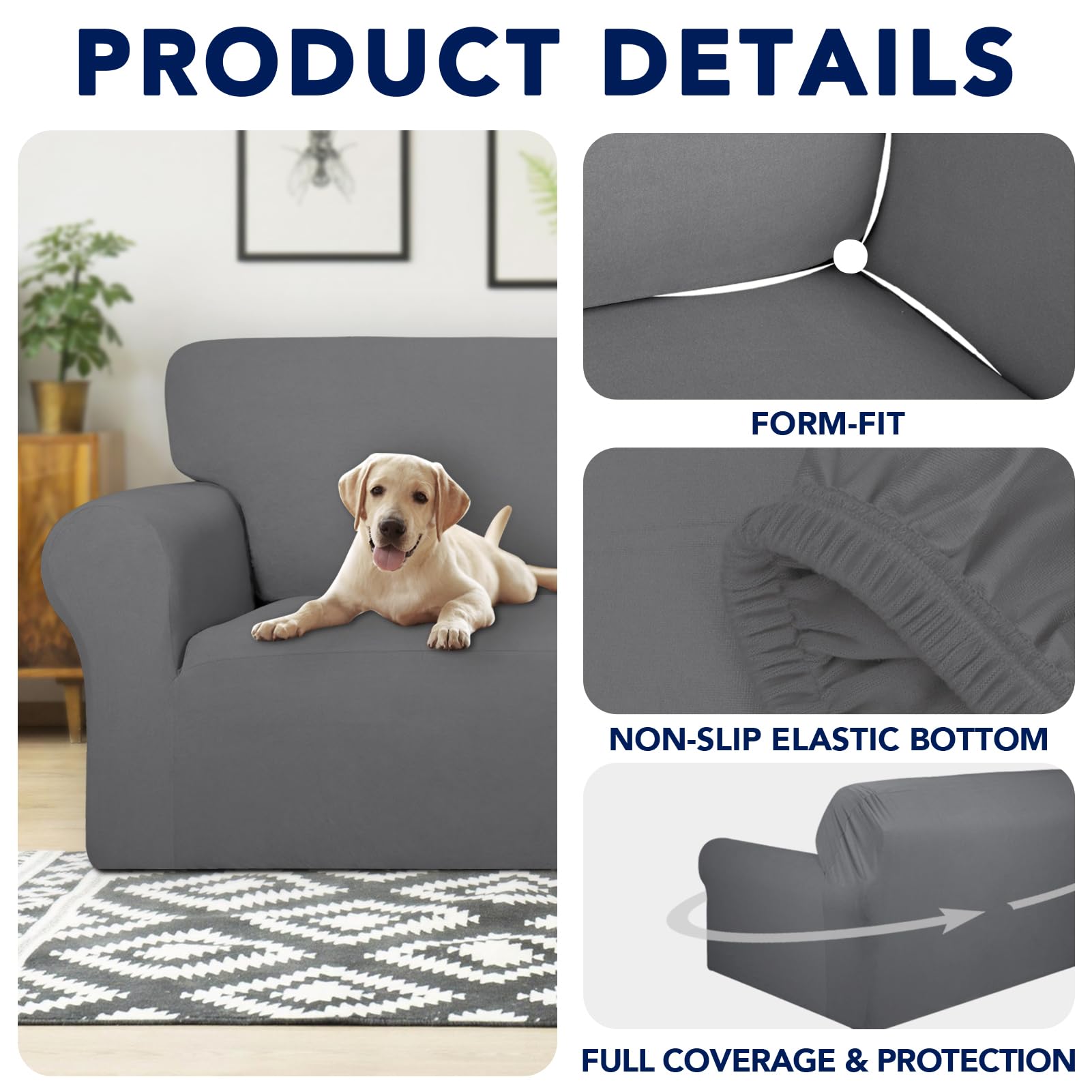 Purefit 100% Dual Waterproof Couch Cover Slipcovers For Couches And Sofas - Stretch Non Slip Fleece Sofa Covers Washable, Leakproof Furniture Protector For Kids, Pets, Dog (Loveseat, Gray)