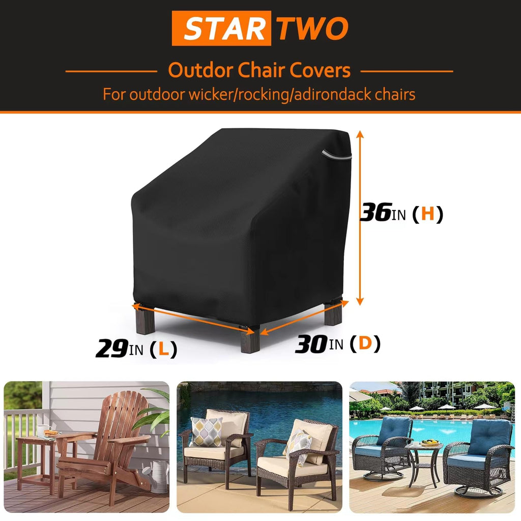 Startwo Patio Chair Covers 2 Pack Outdoor Furniture Covers Waterproof Fit For 29' W X 30' D X 36' H, Lounge Deep Seat Cover, Heavy Duty Chair Covers For Lawn Furnitures, Black