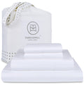 Threadmill 500 Thread Count Full Size Damask Stripe, 4 Pc Luxury Cotton Sheet Set, Silky Smooth Hotel White Sheets with 16'' Ela