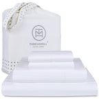 Threadmill 500 Thread Count Full Size Damask Stripe, 4 Pc Luxury Cotton Sheet Set, Silky Smooth Hotel White Sheets with 16'' Ela