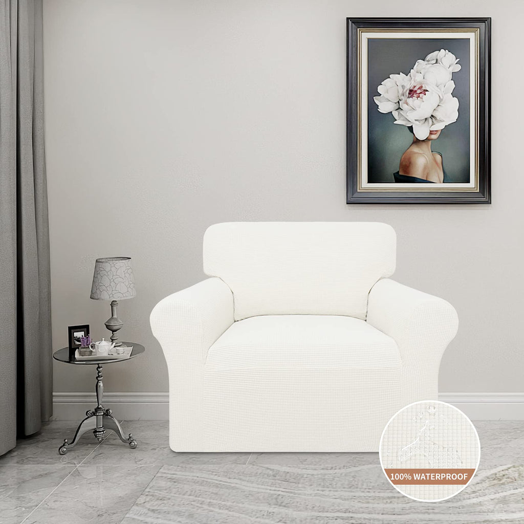Easy-Going 100% Waterproof Chair Couch Cover, Dual Waterproof Sofa Cover, Stretch Jacquard Sofa Slipcover, Leakproof Furniture Protector For Kids, Pets, Dog And Cat (Chair, Cream)