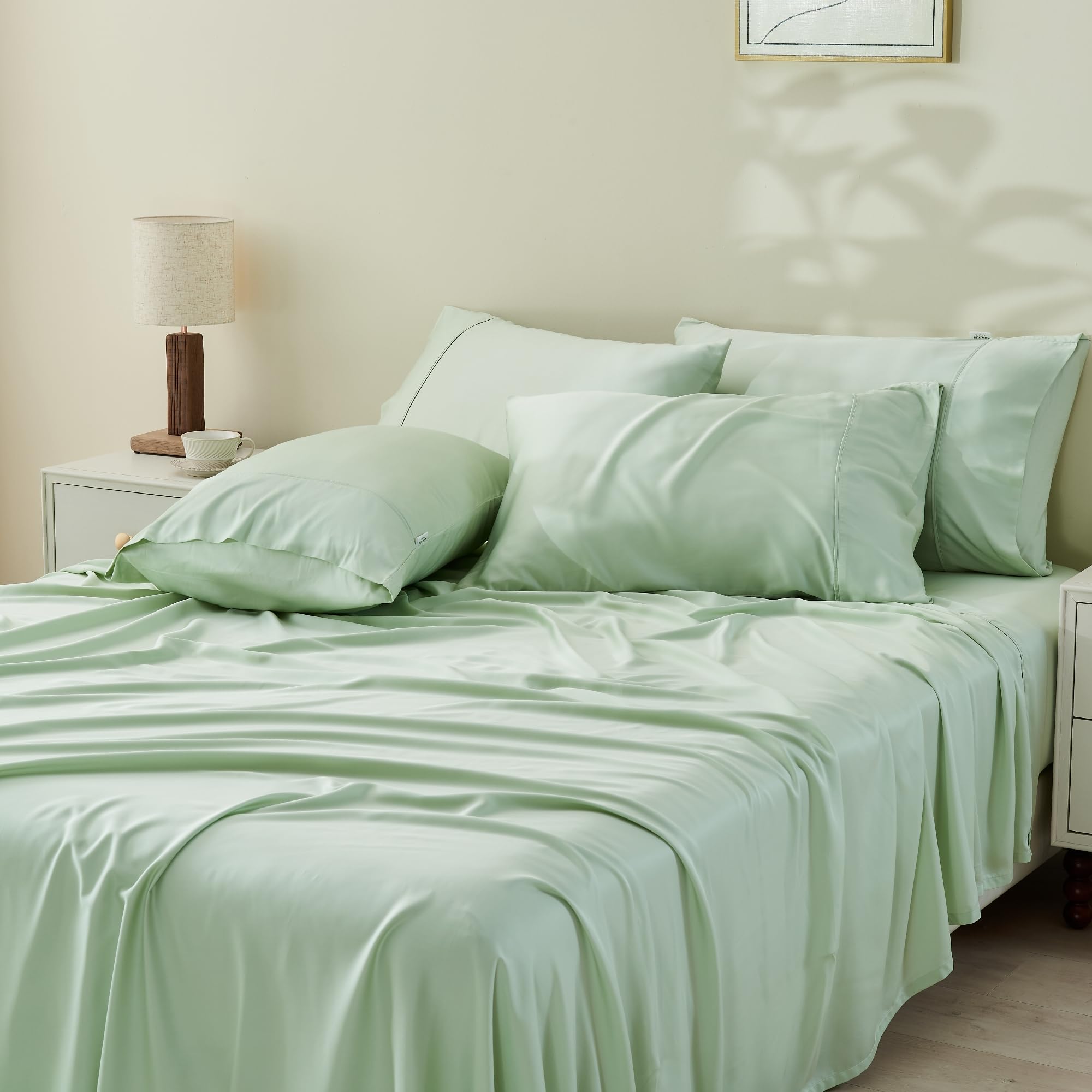 Gokotta King Size Sheets Set, 100% Tanboocel Rayon Derived From Bamboo Sheets King Size 6 Pieces Set, Soft Breathable King Sheet