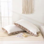 Merryword Taupe Pillow Shams White And Taupe Reversible Standard Pillowcases Cute Pillow Cover Set Of 2 Soft Shabby Chic Ruffled
