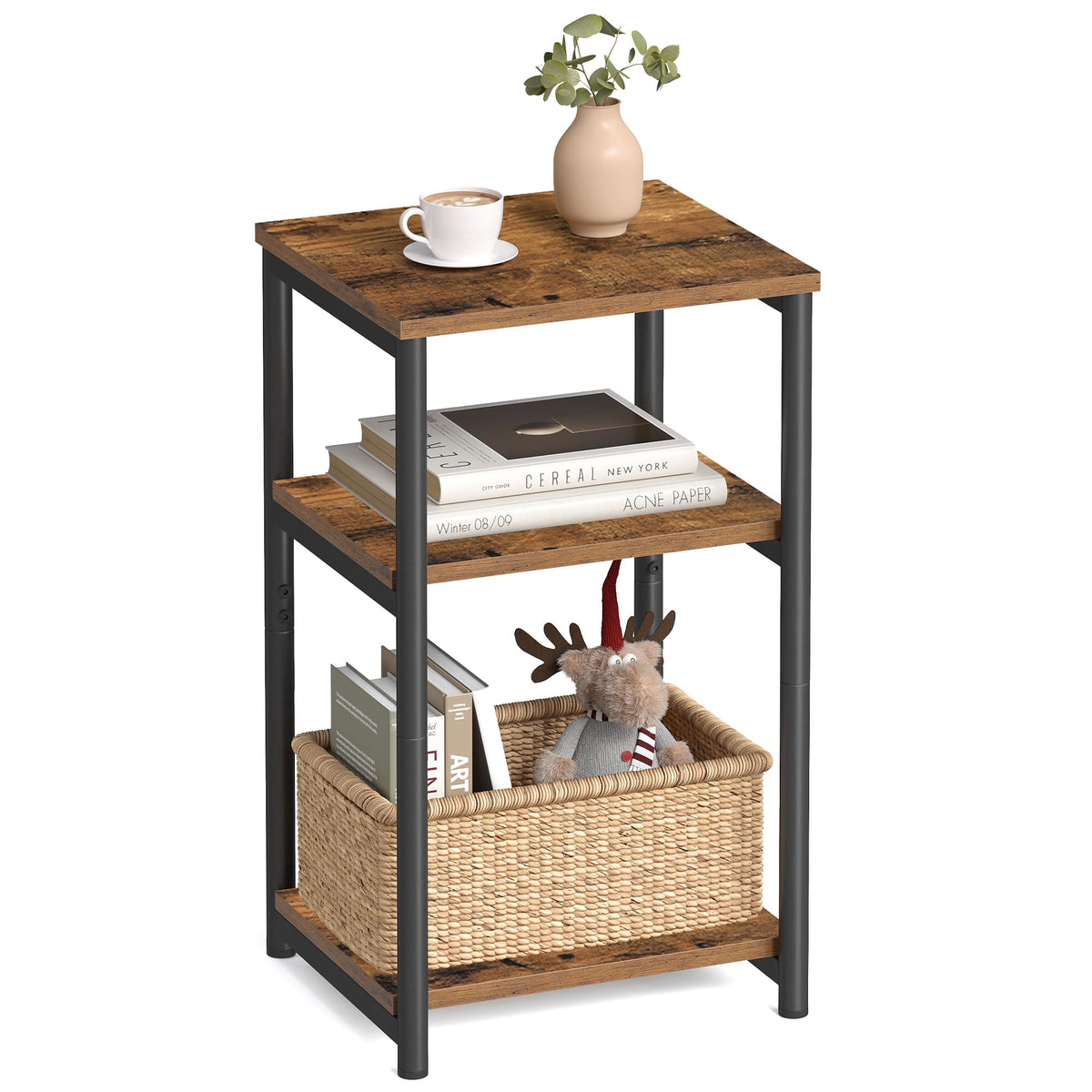 Vasagle Side Table, Small End Table, Tall Nightstand For Living Room, Bedroom, Office, Bathroom, Rustic Brown And Classic Black Ulet273B01