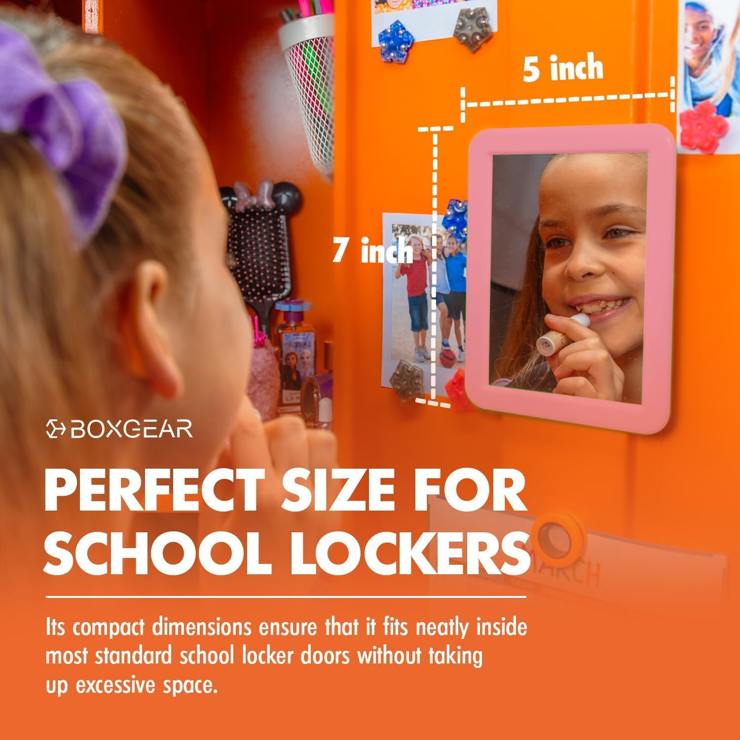 Boxgear Magnetic Locker Mirror, Makeup Mirrors - 5' X 7'- For School Locker, Bathroom, Household Refrigerator, Locker Accessor
