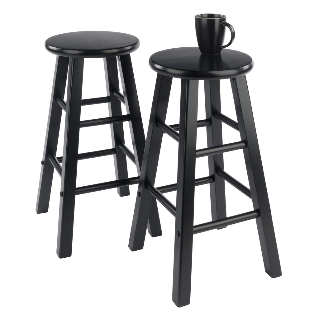 Winsome Element 2-Piece 24In Counter Stool Set, Black Finish, Solid Wood, Modern Design