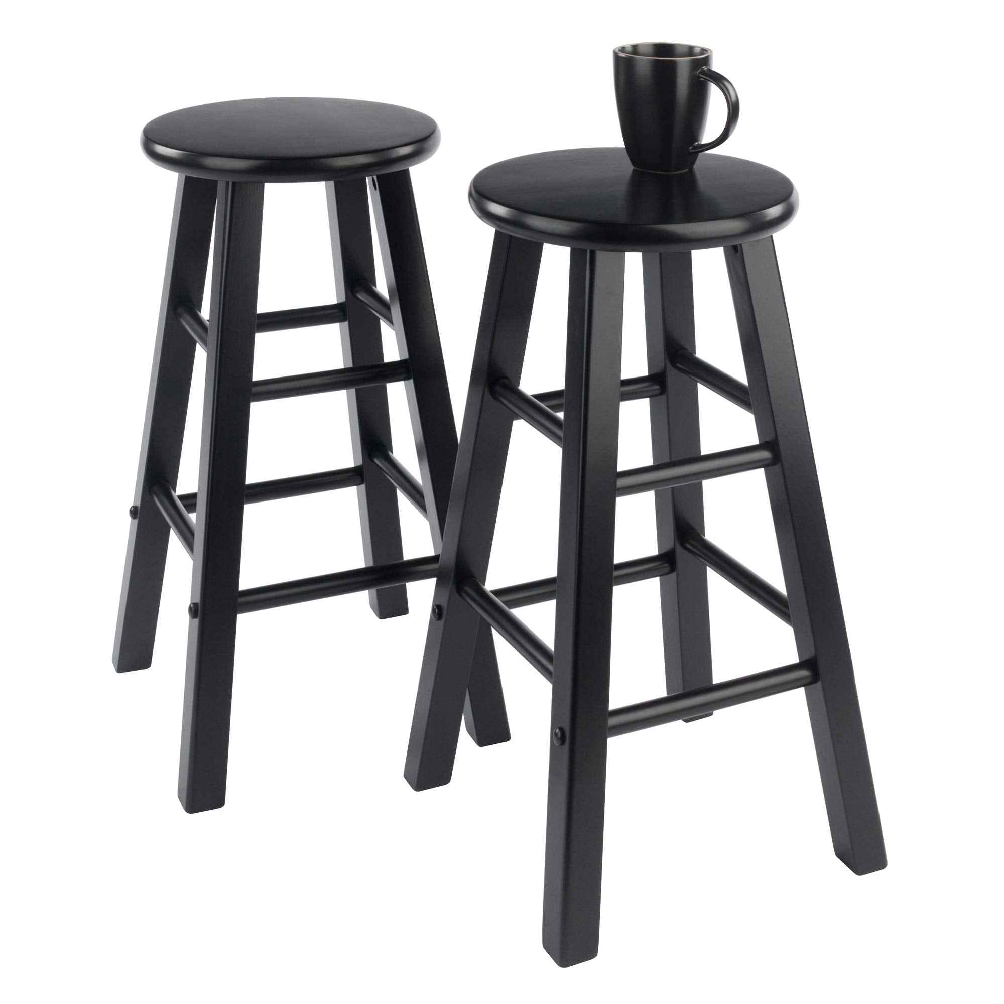 Winsome Element 2-Piece 24In Counter Stool Set, Black Finish, Solid Wood, Modern Design