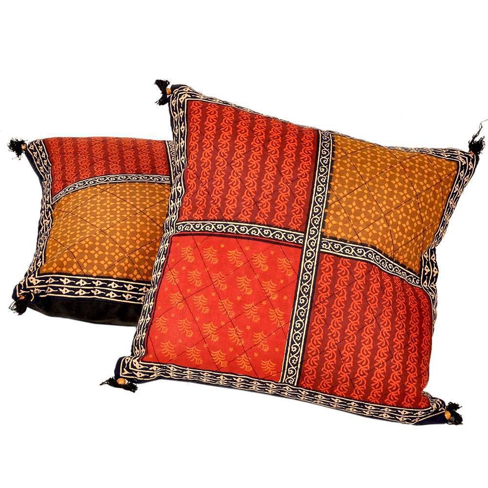Little India Jaipuri Hand Block Floral Print Cotton 2 Piece Cushion Cover Set  Multicolor (Dli3Cus846)