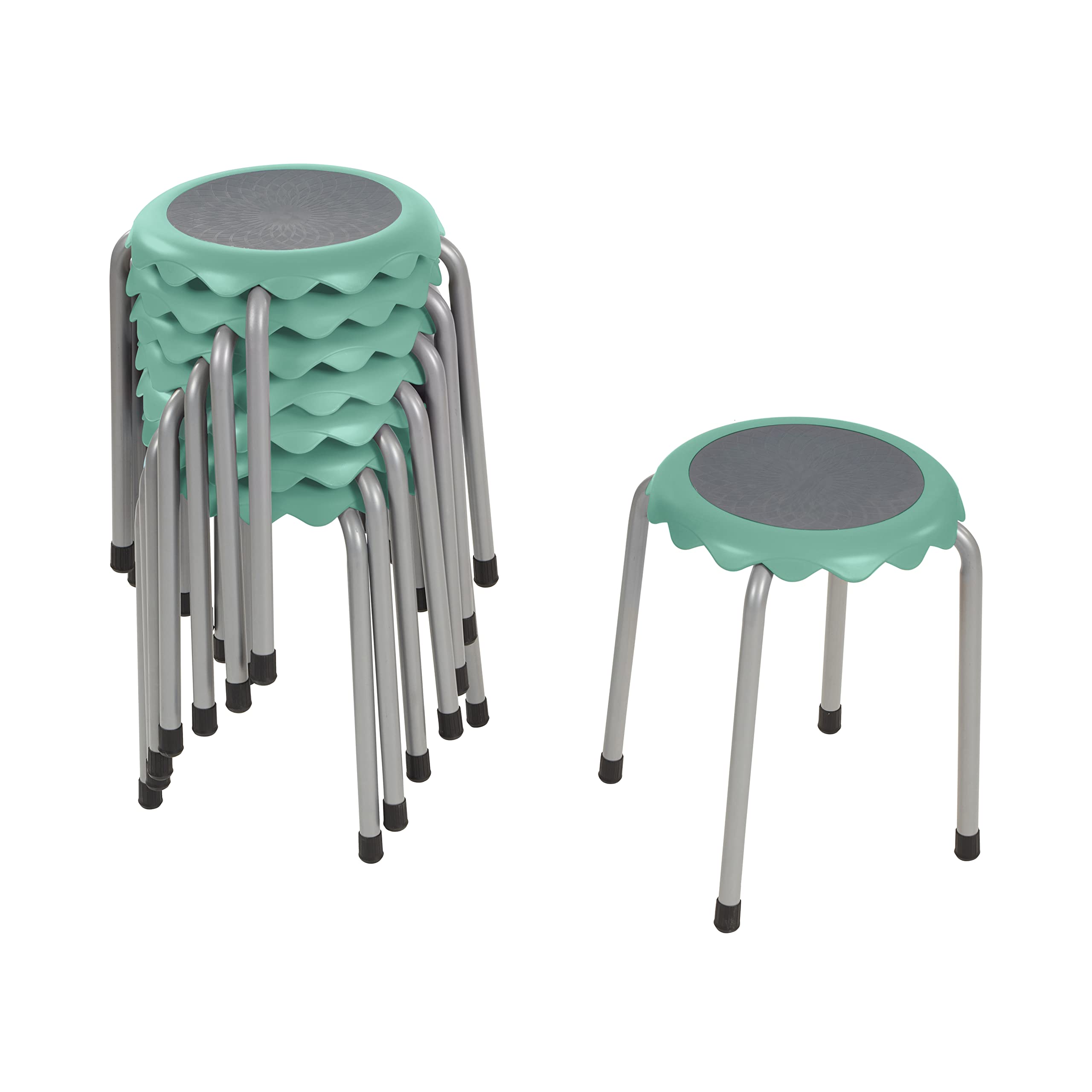 ECR4Kids Daisy Stackable Stool Set, Flexible Seating, Seafoam, 8-Piece