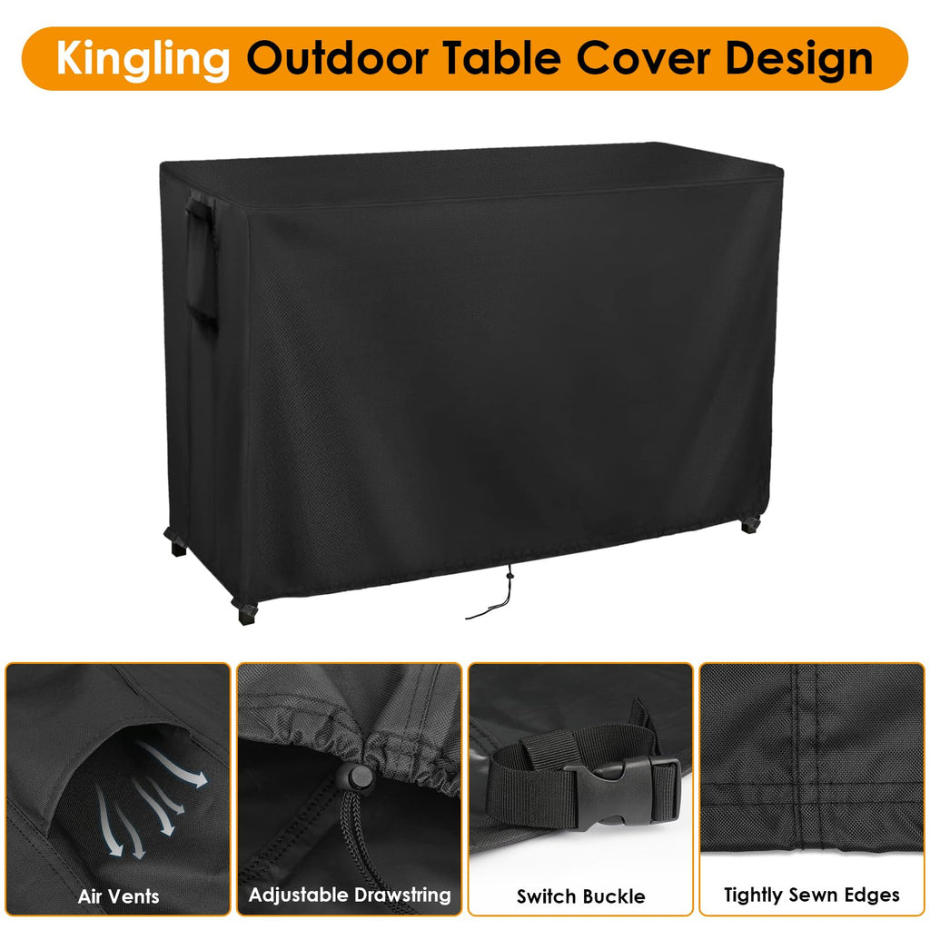 Kingling Outdoor Table Cover - 73 Inch Waterproof Bar Height Patio Cover, Black, Polyester, 73''L x 32''W x 43''H