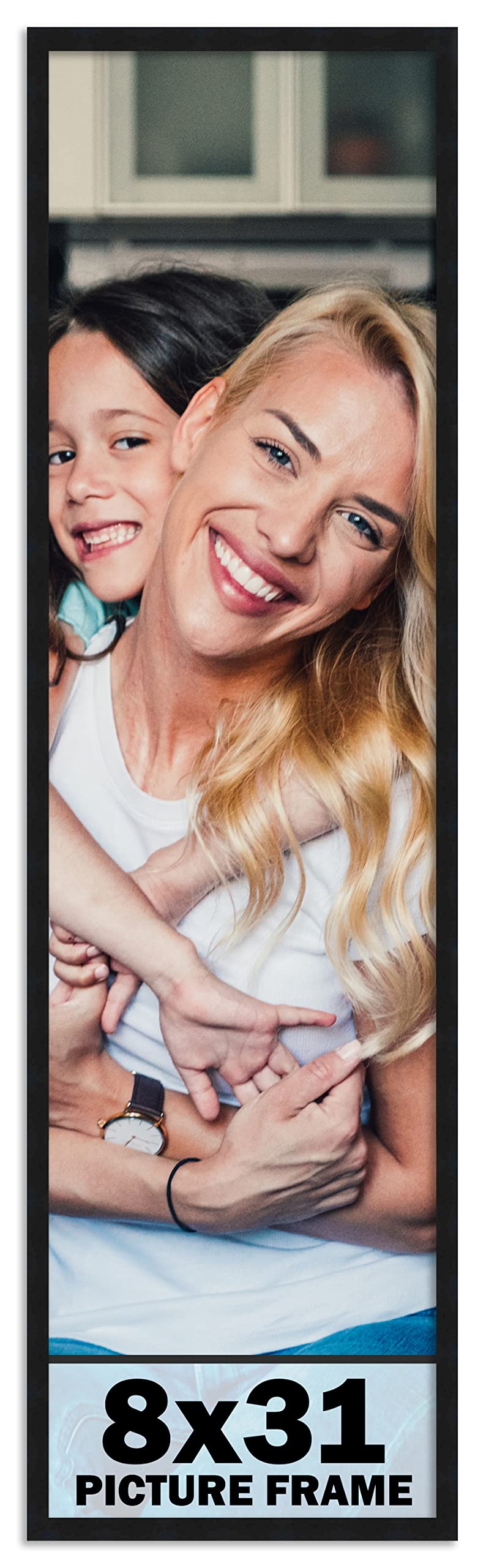 8x31 Frame Black Picture Frame - Complete Modern Photo Frame Includes UV Acrylic Shatter Guard Front, Acid Free Foam Backing Boa