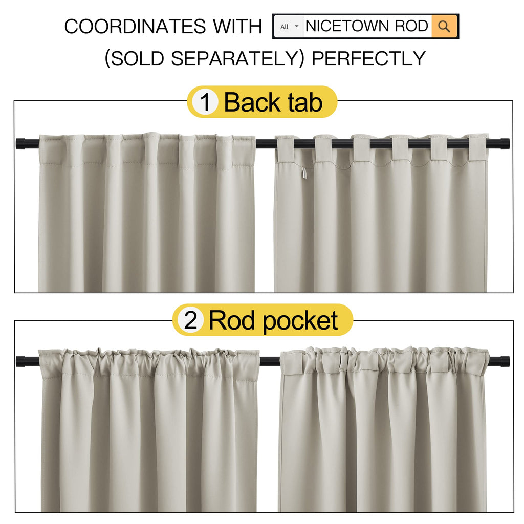 Nicetown Window Treatment Blackout Curtains - (Natural Color) 52 Inches W By 95 Inches L Each Panel, Set Of 2, Blackout Drape Panels For Villa, Hall