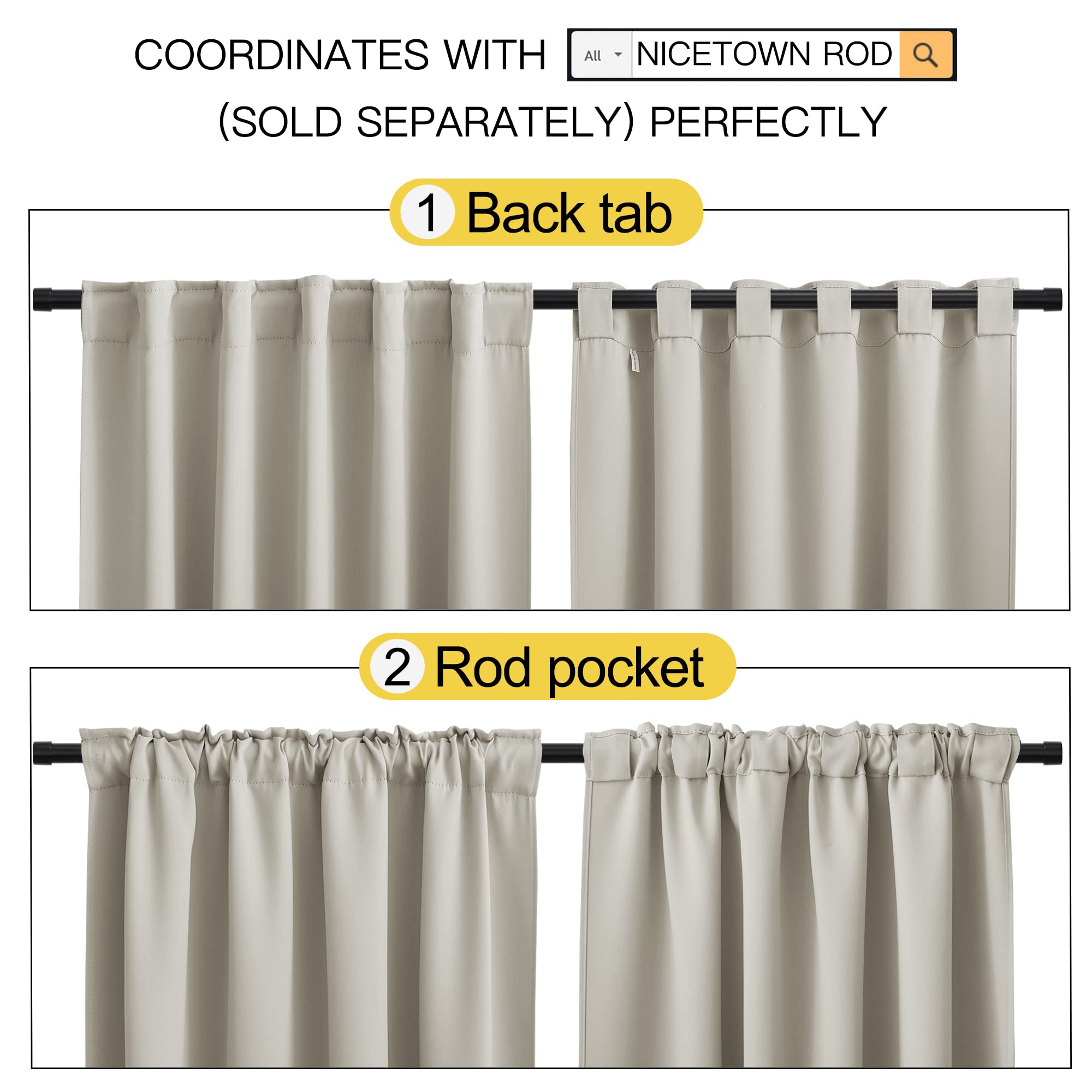 Nicetown Window Treatment Blackout Curtains - (Natural Color) 52 Inches W By 95 Inches L Each Panel, Set Of 2, Blackout Drape Panels For Villa, Hall