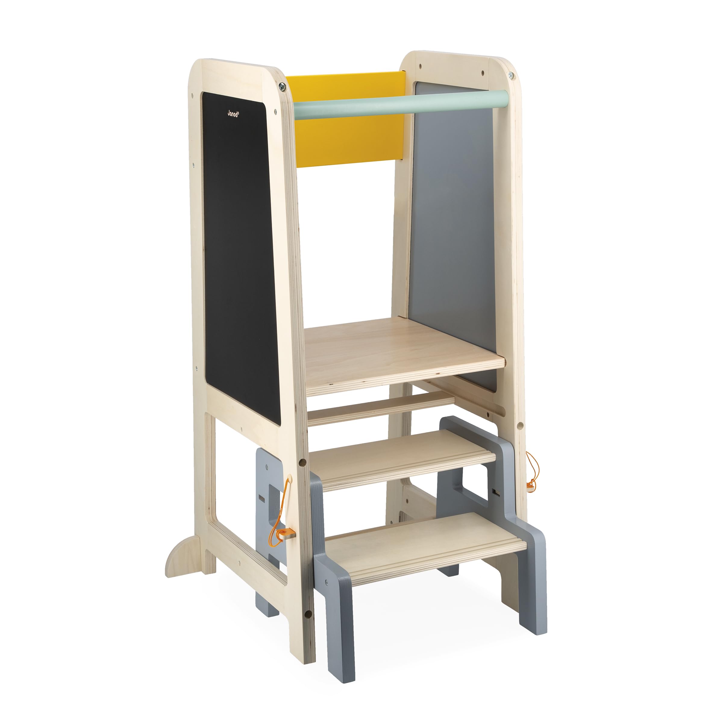Janod - J09640 Wooden Observation Tower - Adjustable 2 Heights - 1 Removable Step Board, 1 Blackboard, 2 Chalks, 1 Brush - From 