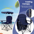 Goplus Camping Chair With Canopy Shade, Folding Lawn Chair With Umbrella Cup Holder & Carry Bag, Portable Sunshade Chair For Adults For Beach Outdoor Travel Hiking Fishing (Blue)