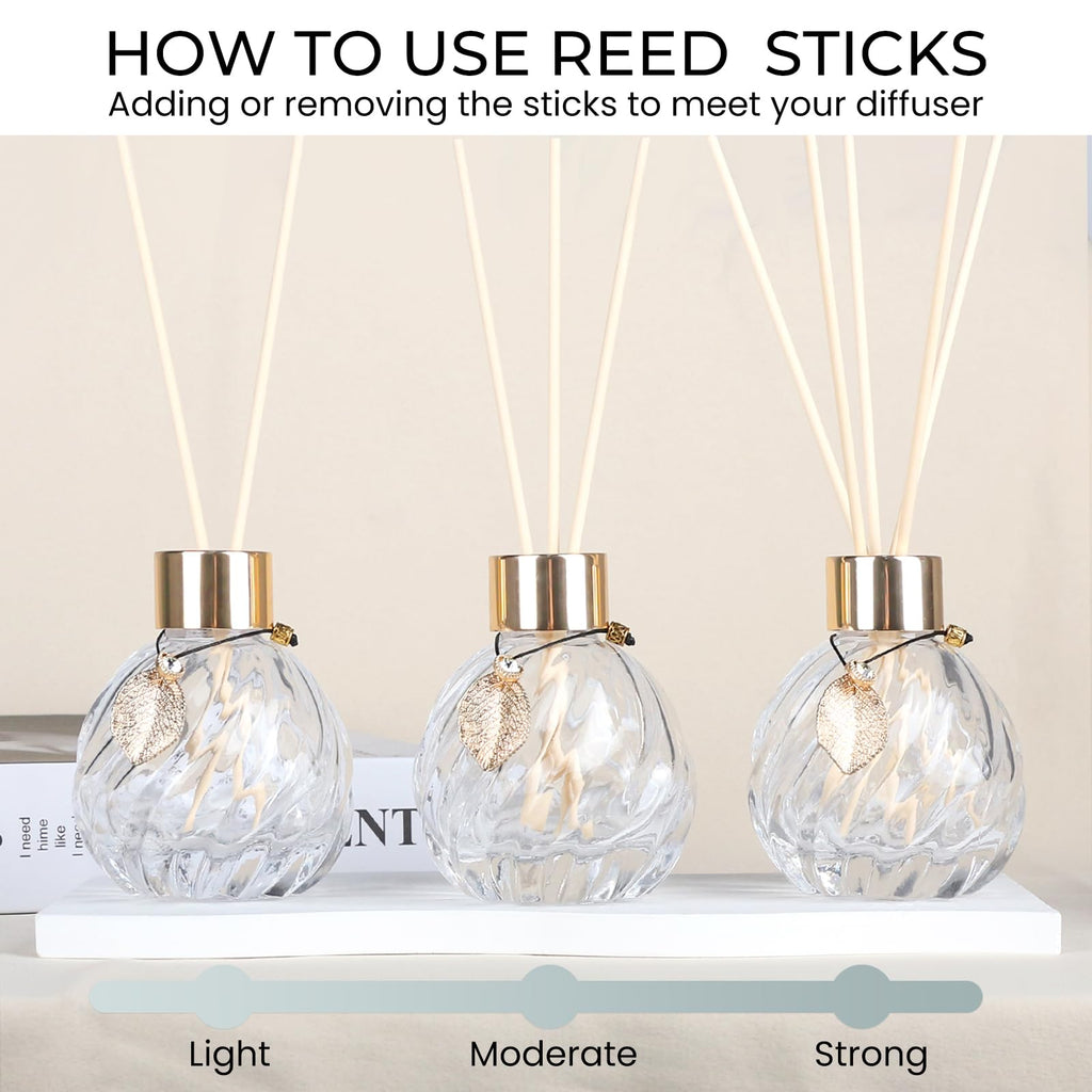 Trifolic 4Pcs Reed Diffuser Set With Metal Golden Decoration, 3.5-4.2Oz Empty Reed Diffuser Bottles With 20Pcs Reed Diffuser Sti