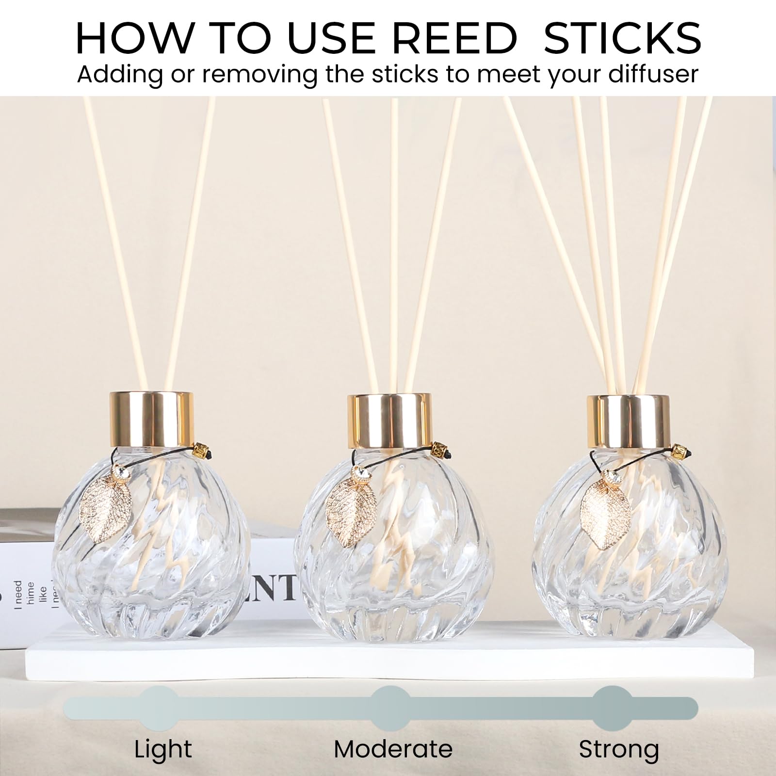 Trifolic 4Pcs Reed Diffuser Set With Metal Golden Decoration, 3.5-4.2Oz Empty Reed Diffuser Bottles With 20Pcs Reed Diffuser Sti