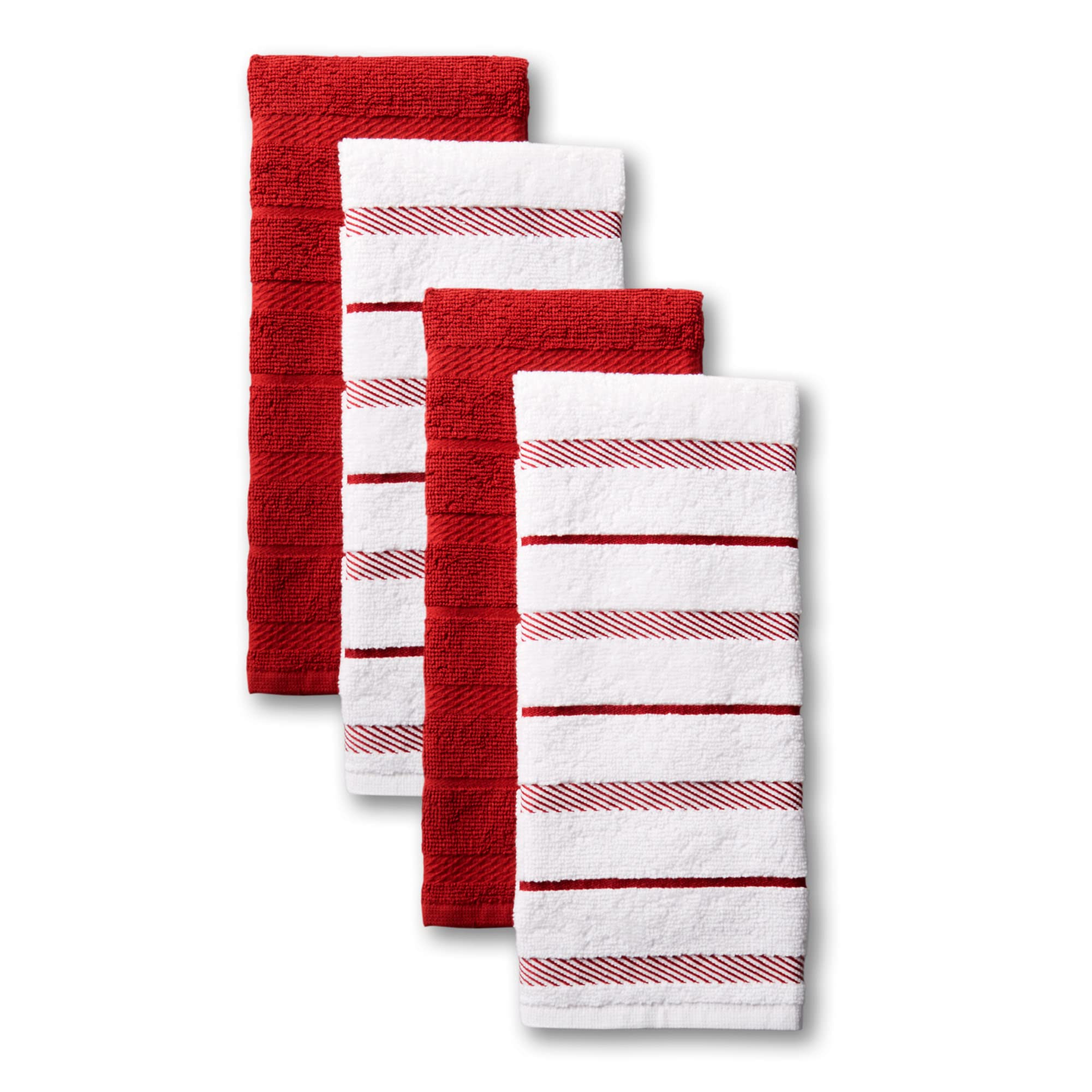 KitchenAid Albany Kitchen Towel 4-Pack Set, Passion Red/White, 16x26