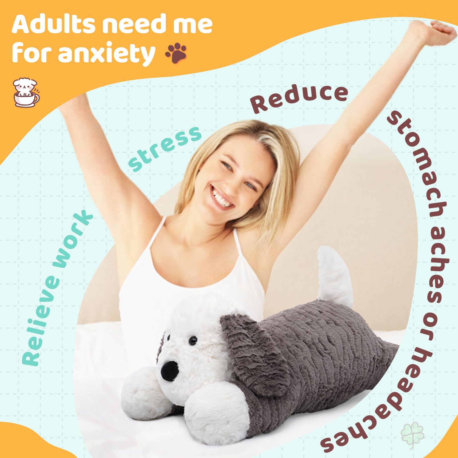 MorisMos Weighted Stuffed Dog, 24" Microwavable Plush, 4lbs Unscented Throw Pillow, Model W394_0_60
