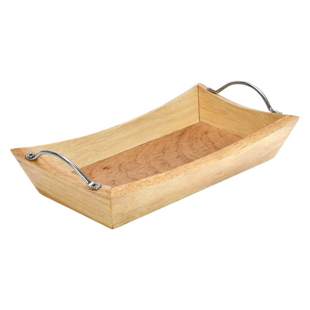 Aeravida Contemporary Natural Rubber Tree Wood Decorative Handle Rectangular Tray Bowl | Decorative Tray Bowl For Kitchen Counte