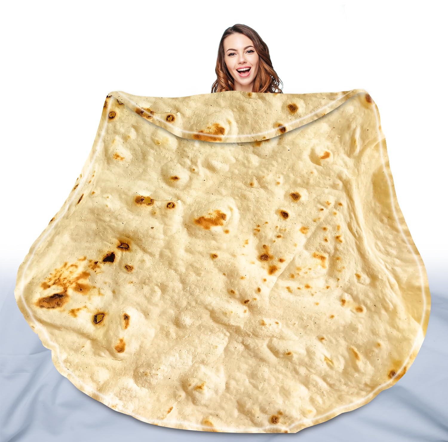 Qiyi Burritos Tortilla Throw Blanket For Adult And Kids, 2.0 Double Sided Giant Food Blanket, Funny Tortilla Gifts, 60' Novelty