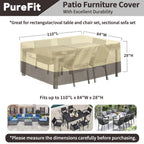 Purefit Patio Furniture Covers Outdoor Table Furniture Cover Waterproof Canvas Rectangle 650D Patio Covers For Outdoor Furniture, Lawn, Deck, Backyard, Anti-Fade & Tear Resistant, 110'L X 84'W X 28'H