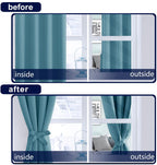 Hiasan Stone Blue Curtains 63 Inch Long Sewn With Tiebacks, Rod Pocket & Back Tab Blackout Thermal Insulated Kids Drapes, Room D