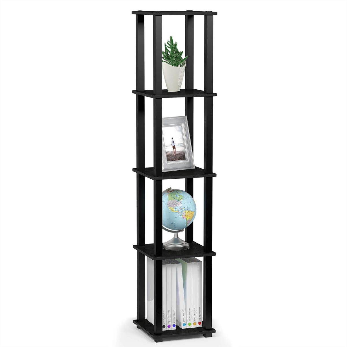 FURINNO Turn-S-Tube 5-Tier Corner Square Rack Display Shelf, Americano/Black