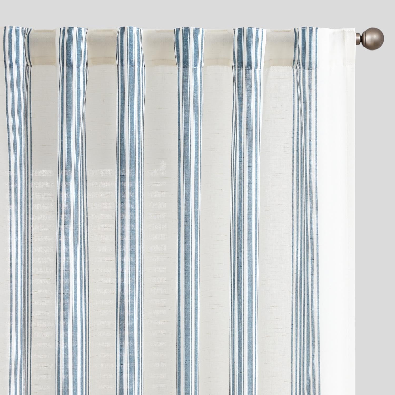 Collact Linen Curtains Blue Striped Curtains 63 Inch Length For Living Room Modern Pinstripe Pattern Curtains Coastal Light Filt