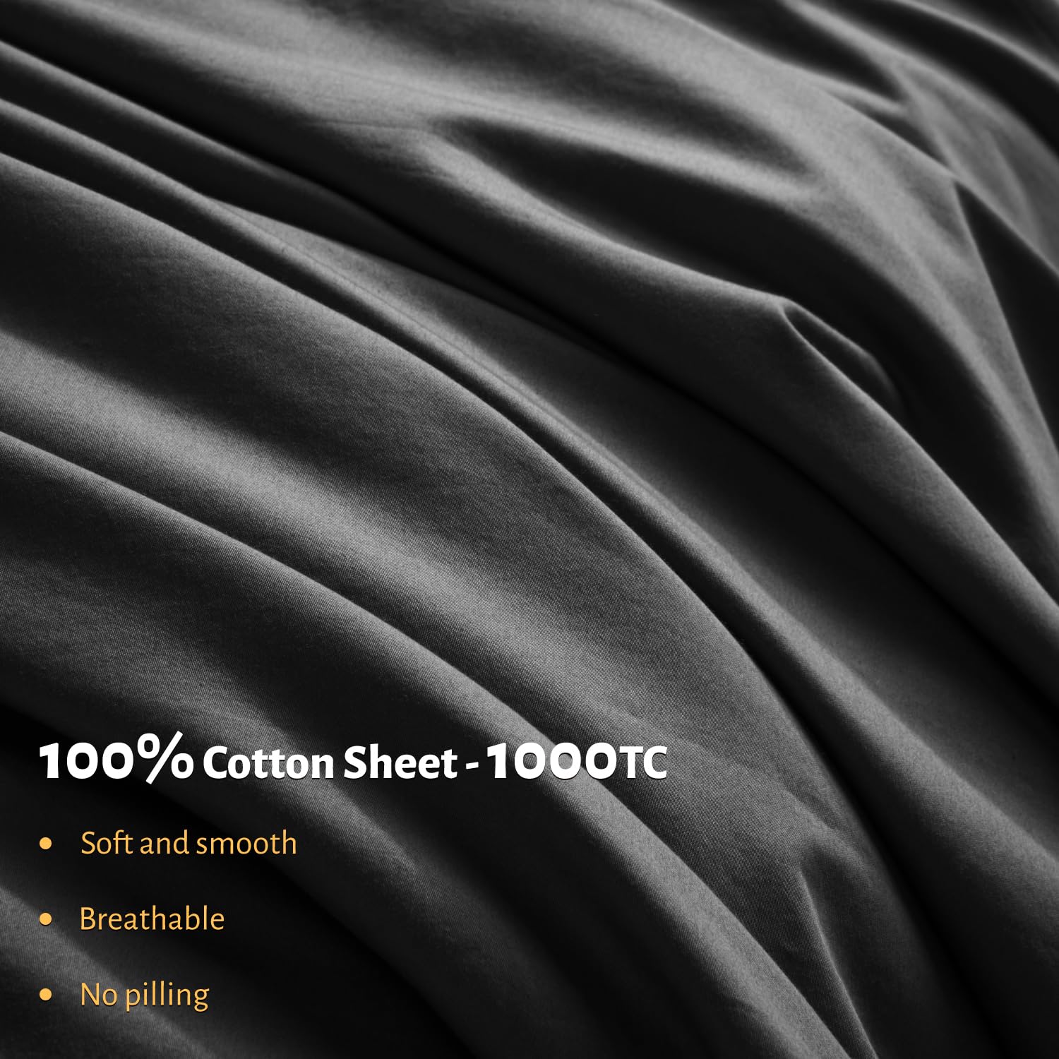 Shilucheng 100% Egyptian Cotton Sheets Set - 1000 Thread Count,Luxury Cotton Bed Sheets,Breathable & Cooling Bedding And Pillow Cases, 16 Inch Deep Pocket - 4 Piece (Black, Full)
