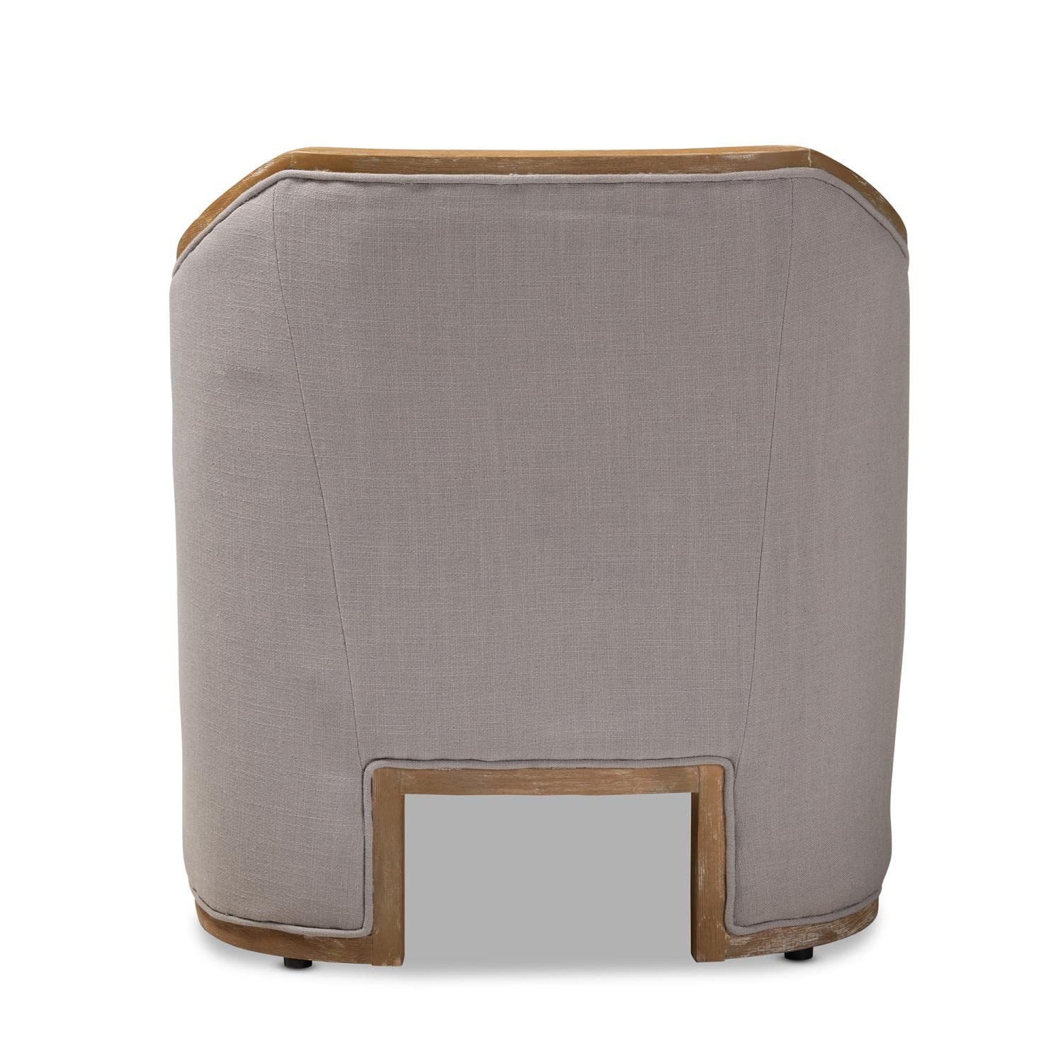 Baxton Studio Terina French Country Industrial Grey-Beige Fabric Upholstered Whitewashed Oak Wood Armchair with Metal Accents