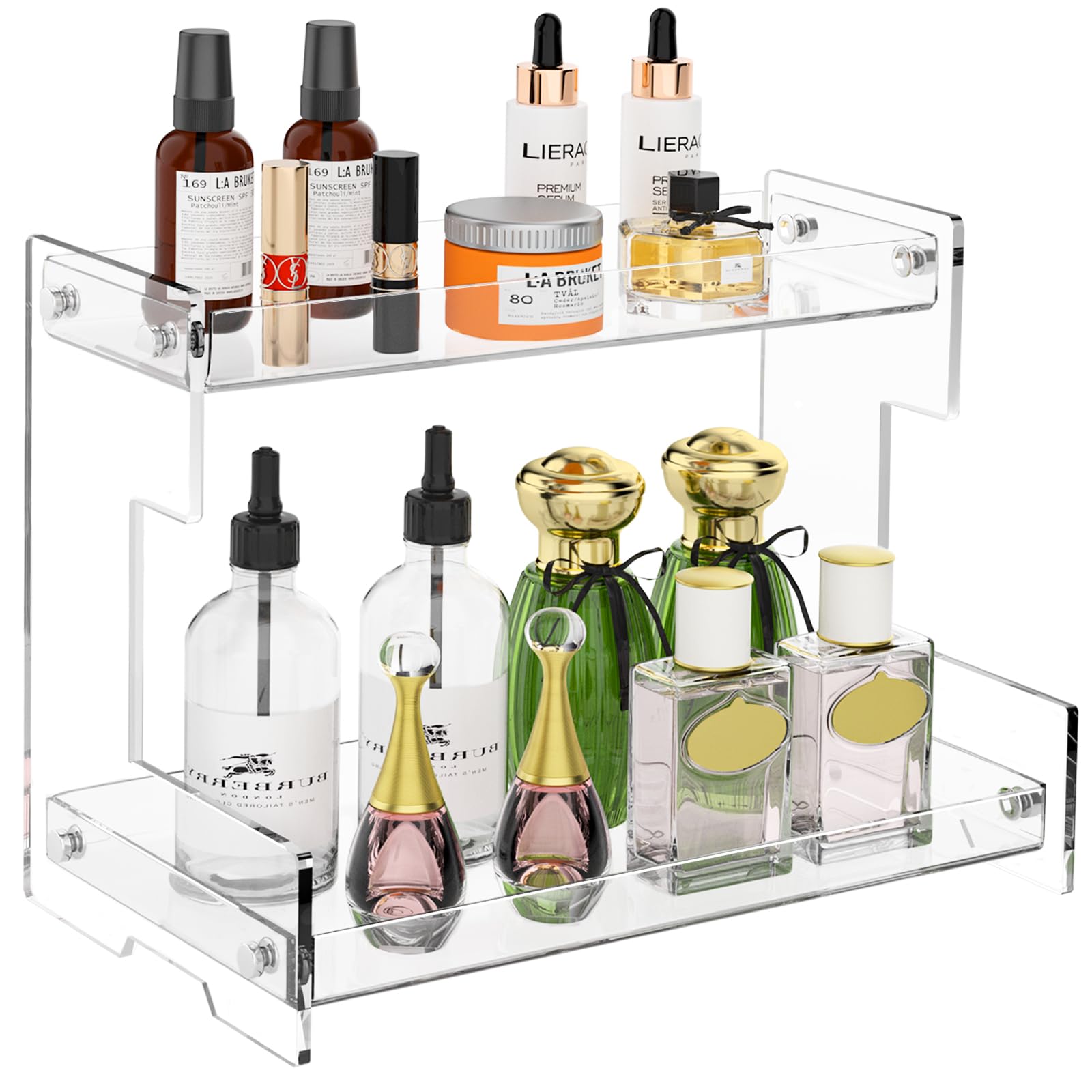 Bathroom Counter Organizer Countertop 2 Tier Storage Acrylic Corner Makeup Organizer for Perfume Stand, Vanity Holder, Dresser T