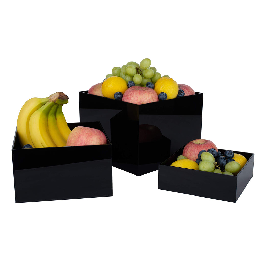 Red Co. Set Of 3 Glossy Black Acrylic Cube Display Nesting Risers With Hollow Bottoms - 2 Pack
