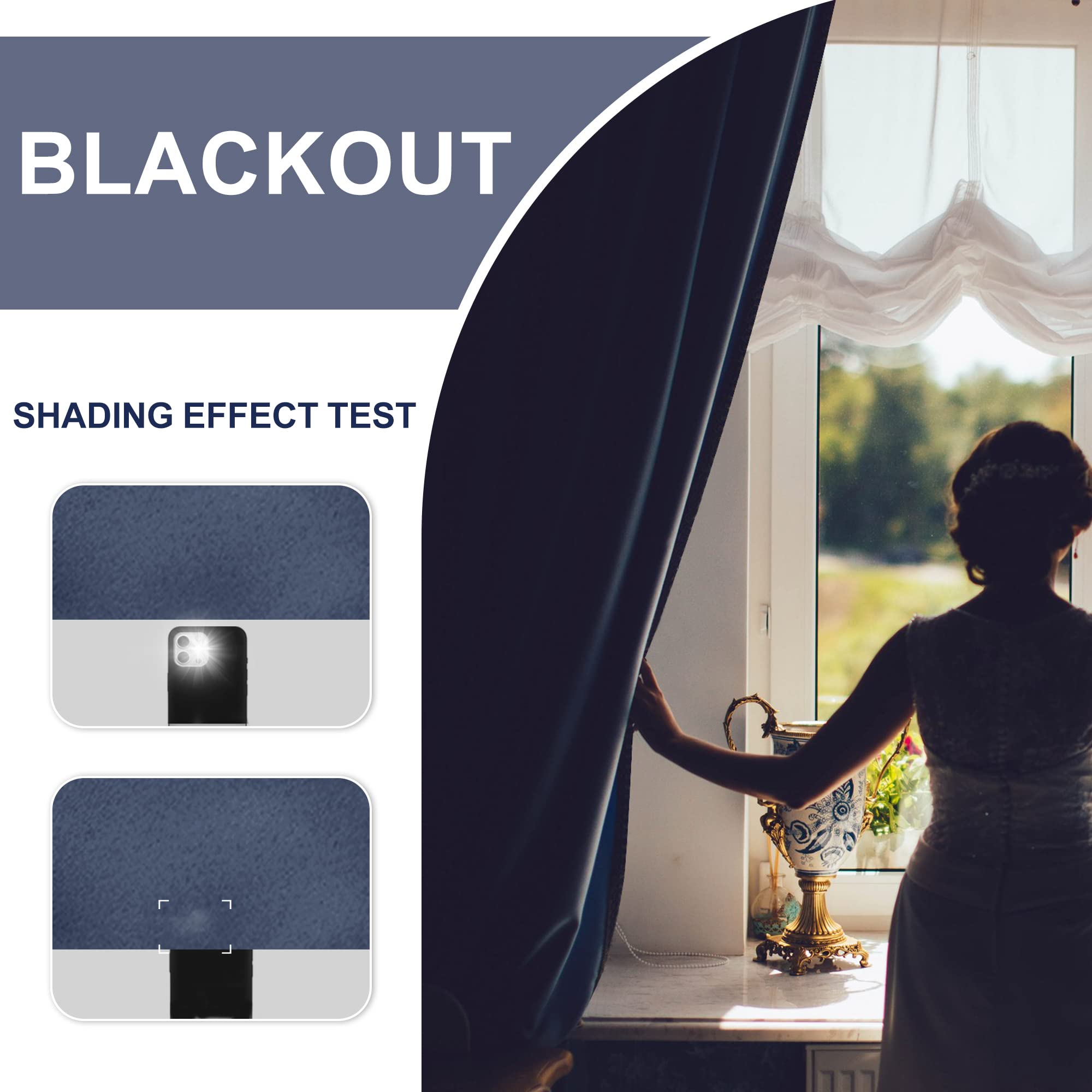 Jiuzhen Blackout Curtains For Bedroom - 60 Inch Extra Wide Thermal Insulated Room Darkening Privacy Soundproof Curtains For Living Room, Set Of 2 Panels With Tiebacks, 60 X 84 Inches, Dusty Blue