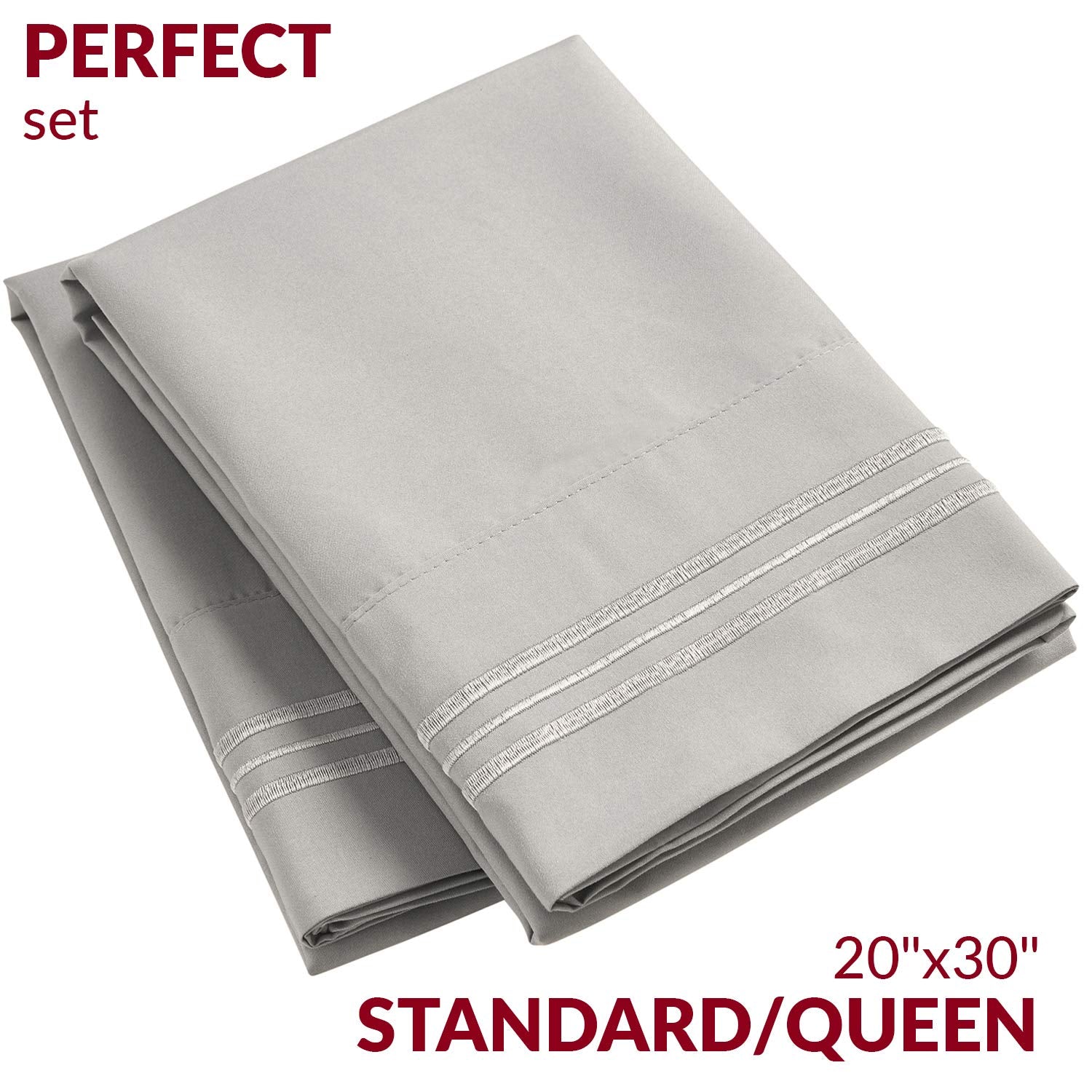Mellanni Pillow Cases Standard Size Set Of 2 - Pillow Covers - Hotel Luxury Bedding Sheets & Pillowcases - Wrinkle, Fade, Stain Resistant (Set Of 2 Standard/Queen Size 20' X 30', Light Gray)