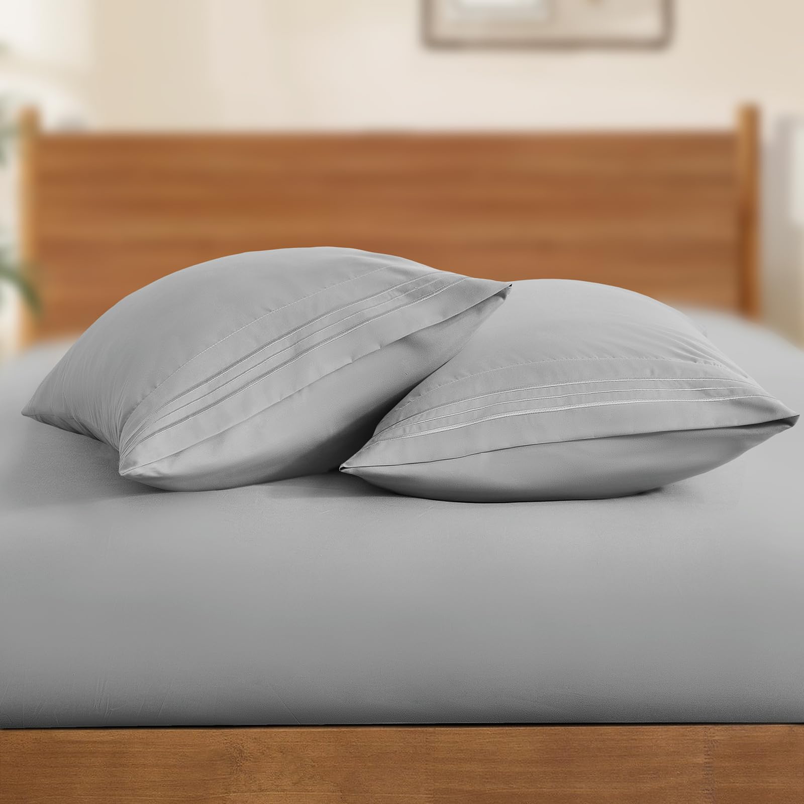 Horbaunal 2 Pack Microfiber Body Pillow Covers Light Grey Body Pillow Cases With Envelope Closure, 1800 Thread Count Soft & Shri