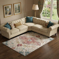 8 X 10 Teal Pink And Ivory Medallion Distressed Area Rug