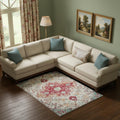 8 X 10 Pink Blue And Beige Medallion Distressed Area Rug
