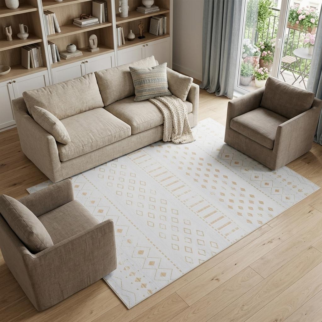 8 X 10 Tan And Ivory Geometric Distressed Area Rug