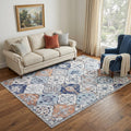 5 X 7 Ivory Navy Blue And Terra Cotta Quatrefoil Distressed Area Rug