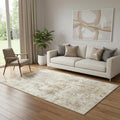 5 X 7 Ivory Gold And Brown Abstract Washable Washable Area Rug