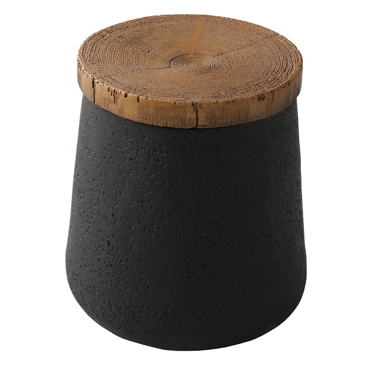 Sunbury Small Outdoor Side Table, 13' W Black Outdoor End Tables For Patio, Accent Side Table, Outdoor Garden Stool Wooden-Look Top Concrete Side Table For Livingroom Bedroom, Garden, Backyard