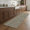 8 Brown Ivory And Green Floral Medallion Distressed Washable Runner Rug