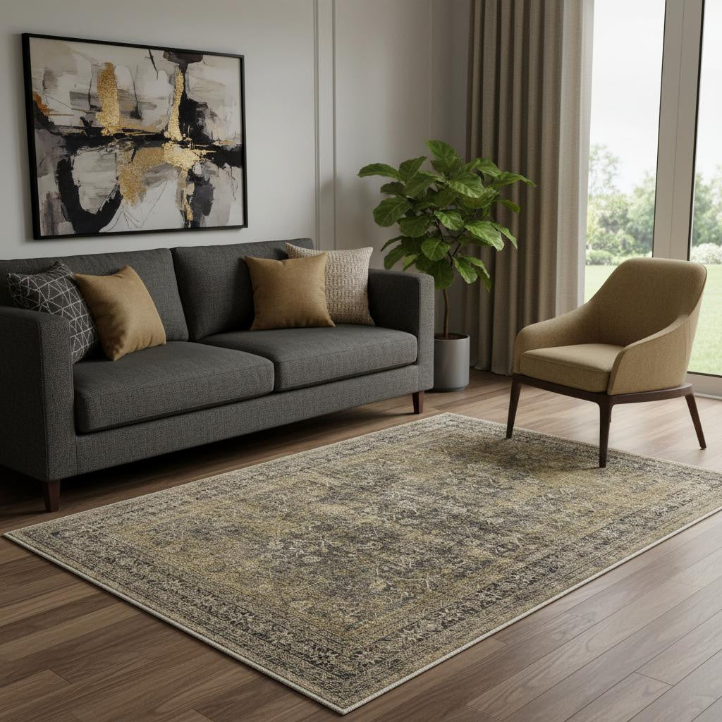 5 X 7 Brown And Tan Medallion Washable Area Rug