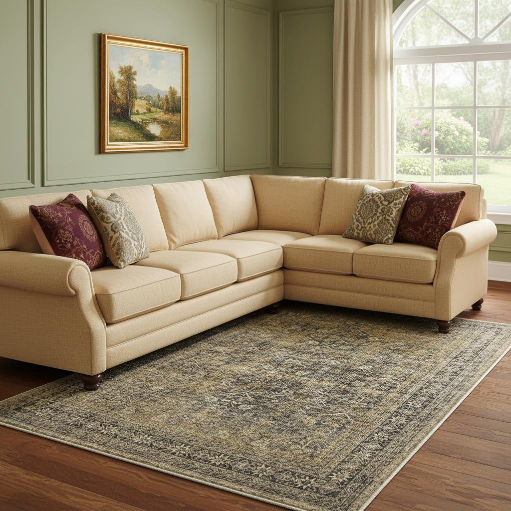 8 X 10 Brown And Tan Medallion Washable Area Rug