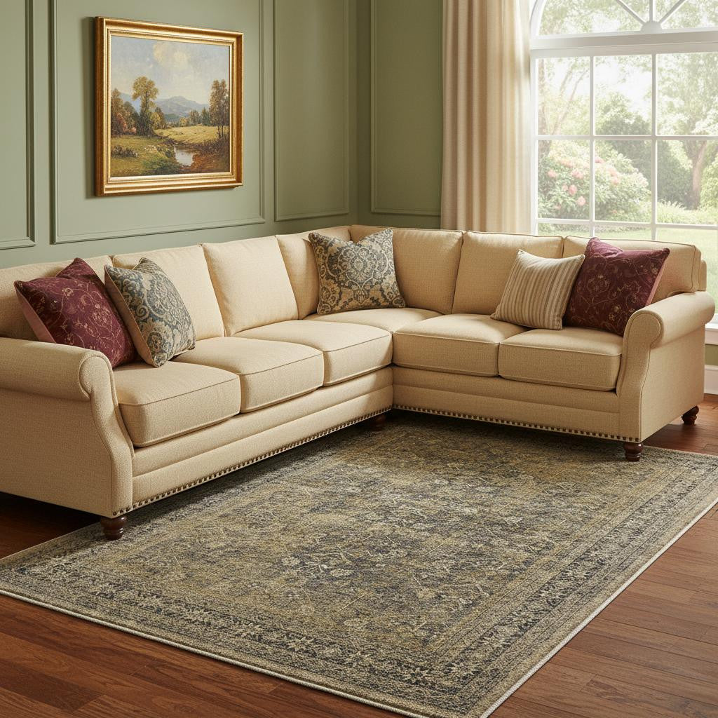 9 X 12 Brown And Tan Medallion Washable Area Rug